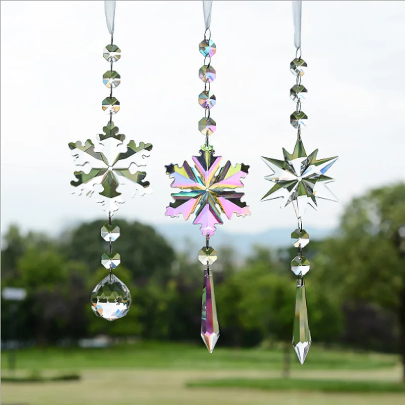 Chakra Crystal Suncatcher Christmas Snowflake Prism Chacras Maker Craft Chain Hanging Sunroom Window Ornament Home Garden Decor