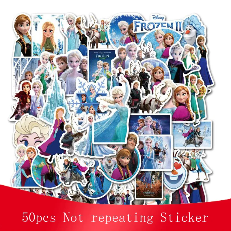 

50pcs Cartoon Snow And Ice Princess Movie Doodle Sticker Suitcase Motorcycle Notebook Reusable Waterproof Strong Sticky Stickers