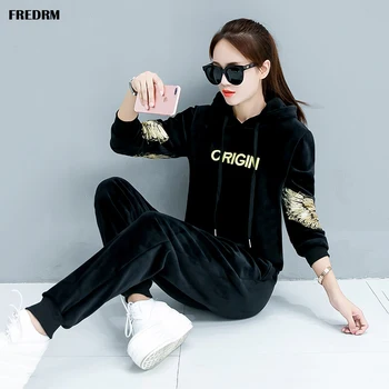 

FREDRM Women Sets Hoodie and Pants Female Spring New 2020 Suits Plus Size 6XL Short Jacket Long Sleeve elastic Cuff Leg Opening