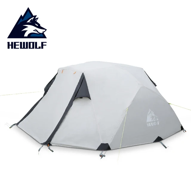 China Factory Hewolf Outdoor Winter Camping Tent 2 Persons Double Layer Waterproof Aluminum Alloy Pole Breathable Double Doors Tent 2