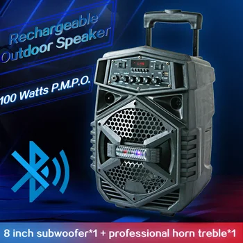 

Portable Outdoor Party Subwoofer Bluetooth Battery Speaker Big Power 8 Inch Trolley Speaker LED Light Music Amplifier