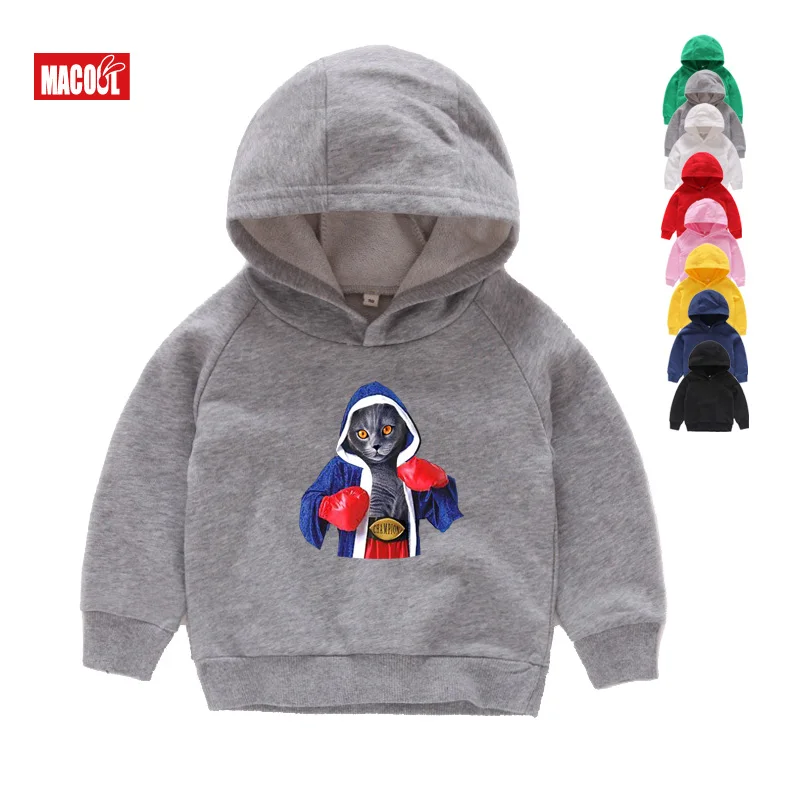

New Hoodies Good Quality Fashion Casual Hoodie Kids Long Sleeve Clothing Boxing Cat Print Autumn Boys Tops 7T Kid Sweatshirt