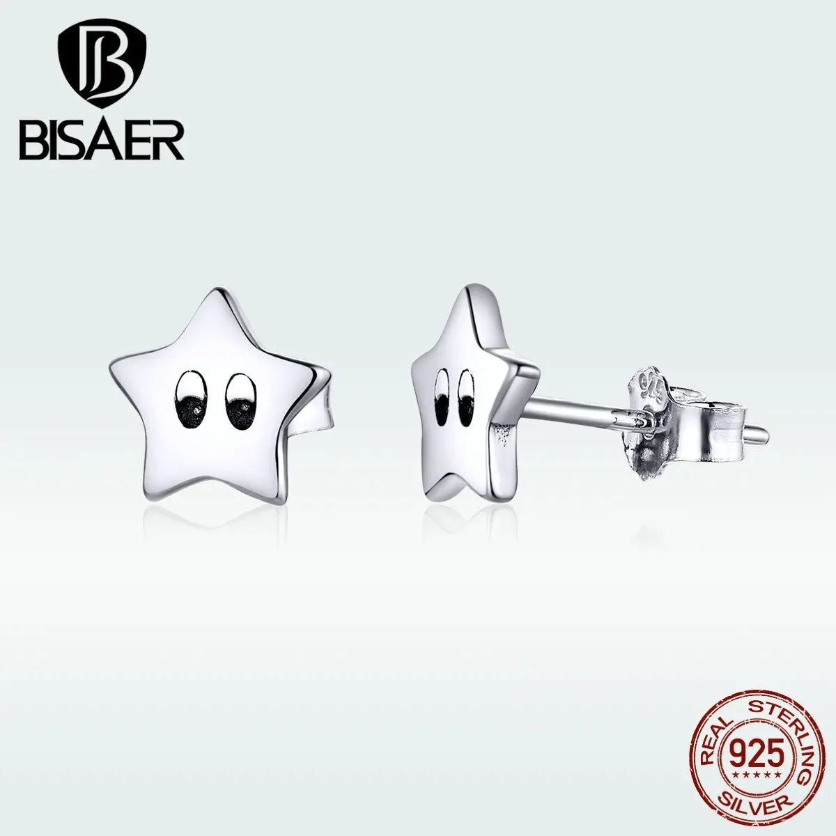 

BISAER Hot Sale 925 Sterling Silver Cute Star Exquisite Stud Earrings for Girls Fashion Jewelry Small Star Earrings GXE796