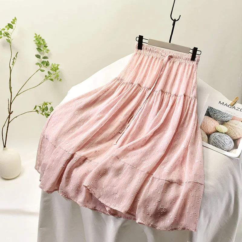 

Ladies Elastic High Waist Women Tulle Skirt Solid Spring Summer Holiday Casual Soft Mesh Skirts Womens A Line Long Skirt Female