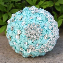 JaneVini, роскошный хрустальный свадебный букет невесты, искусственные атласные розы, мятные зеленые цветы, свадебные аксессуары, букеты