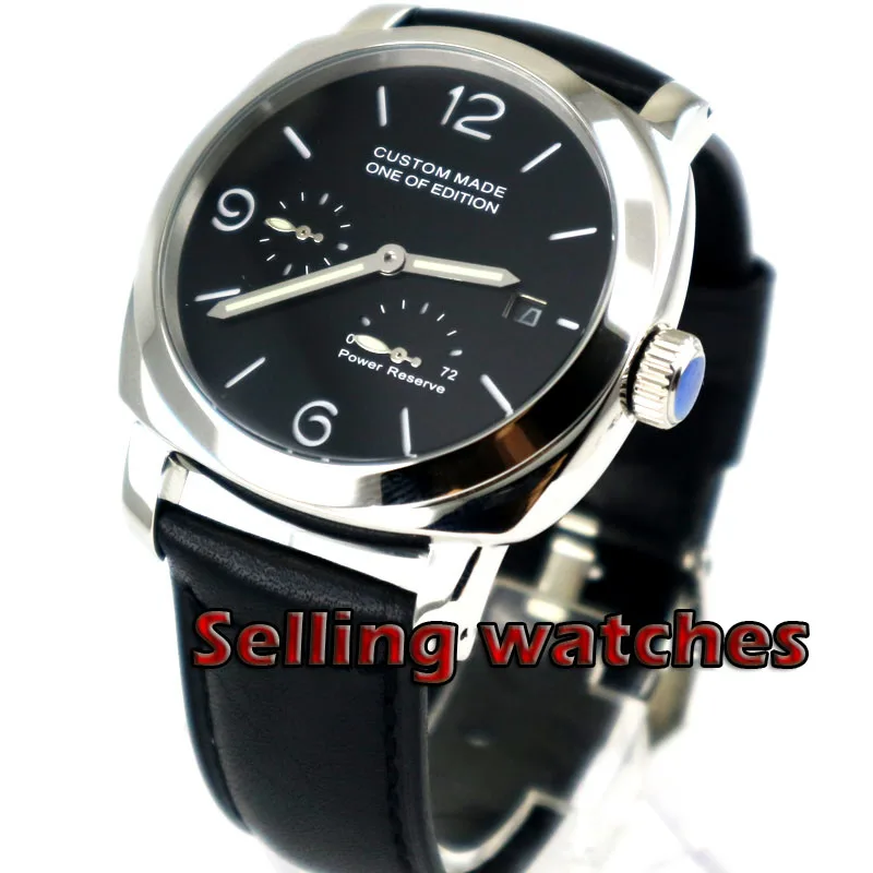 

44mm Parnis factory black dial date power reserve ST2530 Automatic Mens Watch