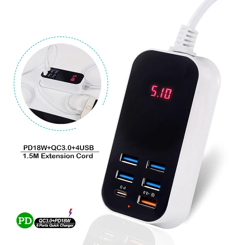 65 w charger USB Phone Charger Multi Ports PD Type C Quick Charge Adapter Smartphone Station For iPhone Xiaomi Samsung MacBook Fast Chargeing usb c 20w