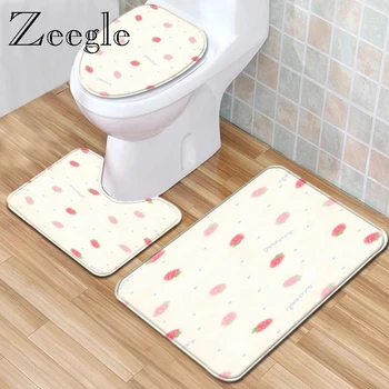 

Zeegle 3pcs Bath Mat Set Anti Slip Toilet Seat Cover Mat Washable Flannel Bathroom Rug Bathroom Shower Foot Rug Absorbent Rug