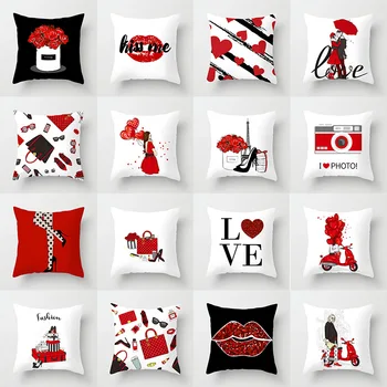 

1pc 45X45CM Red Series Cushion Cover Happy Valentine's Day Pillow Cases Love Heart Lips Couples Sofa Home Decorative Pillowcases