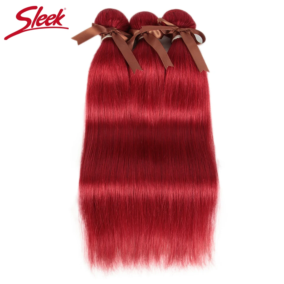 Гладкий красный Бразильский пучок с фронтальной прямой кружевной фронтальной связкой с пучками 8-28 Remy человеческих волос Плетение 3 пучка с закрытием