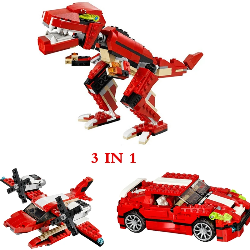 

City Architect Creator 3 in 1 Roaring Dinosaur sportscar plane Building Blocks Model kit Bricks Educational Toys for Children