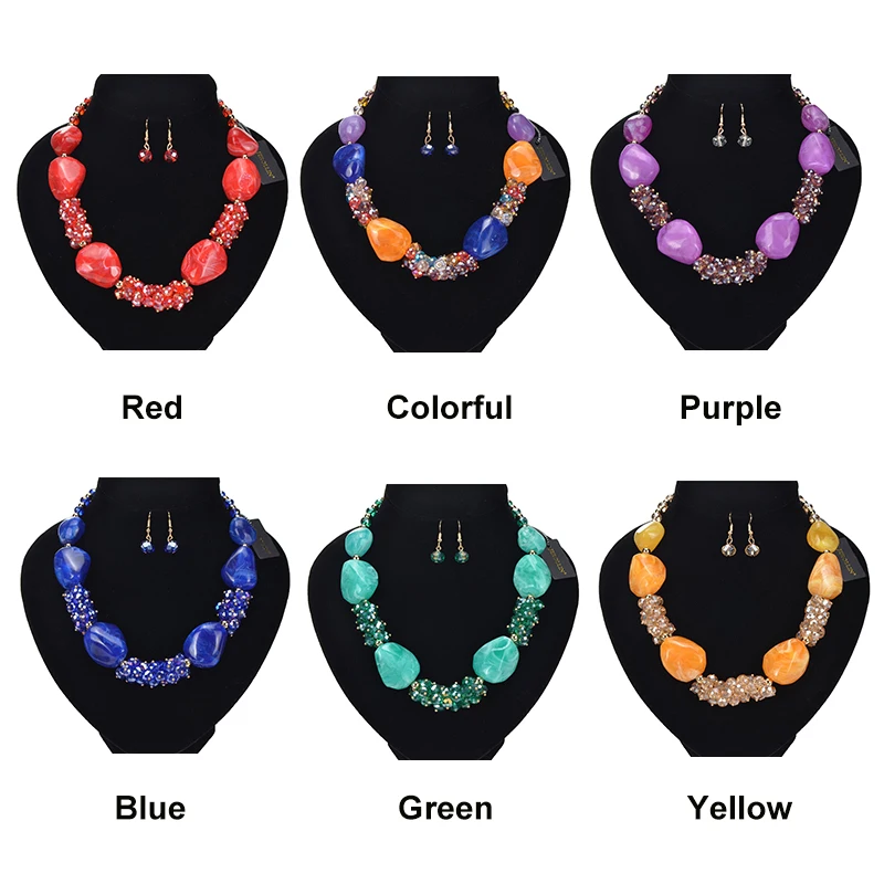 JEROLIN, 6 цветов, Кристальные бусины из смолы, ожерелье, висячие серьги, Женские Ювелирные изделия, массивное ожерелье, набор, ожерелье, мода