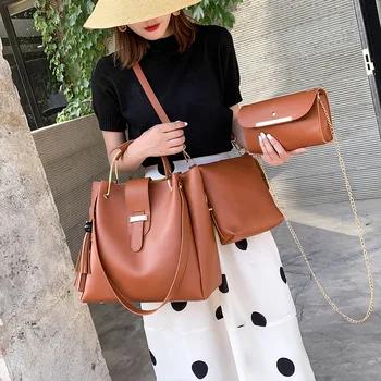 

2020 3Pcs/Set Women Bags New Handbags Fashion Beads Tassels Mother-in-law PU Leather Bag Shoulder Bag Girls Handbag