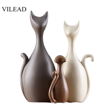 

VILEAD 12cm 22cm 25cm Ceramic Cat Family Figurines Family of Three Four Nordic Creative Animal Ornaments Home Decoration Hogar