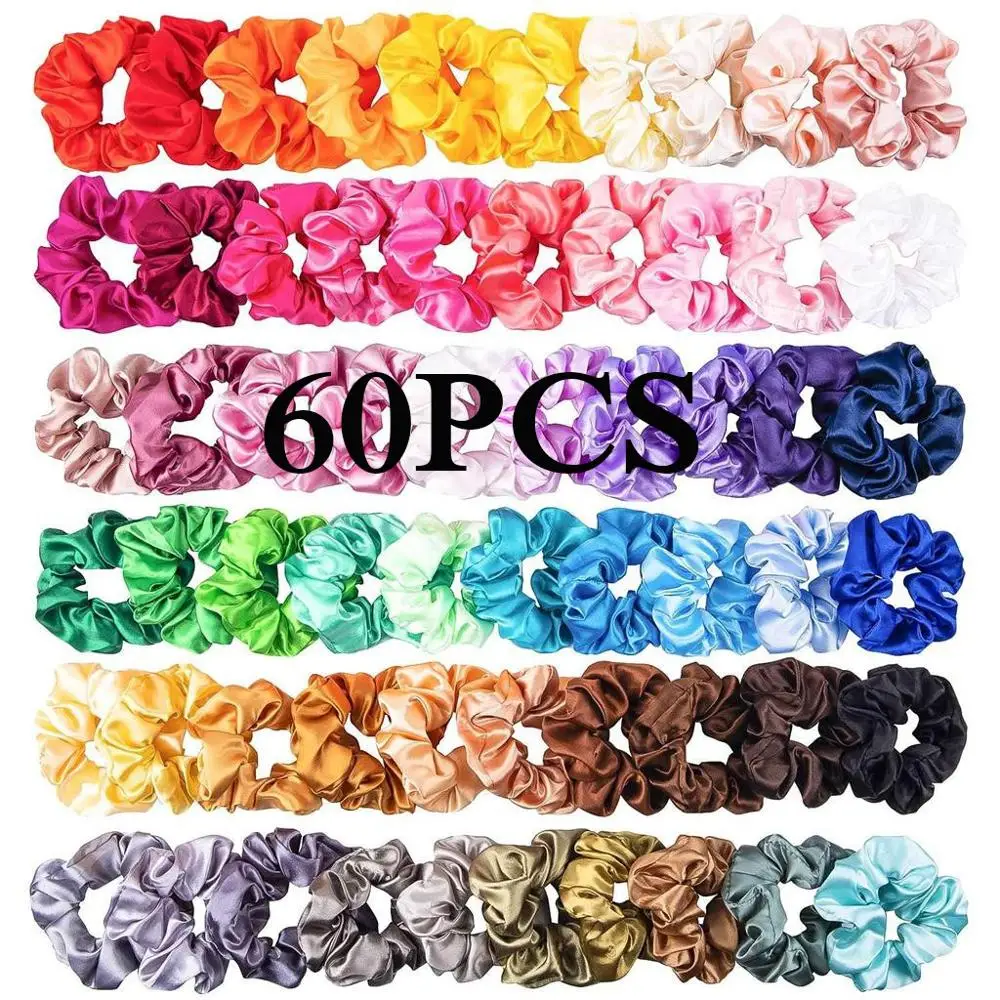 60PCS 28/60 шт./партия мягкий шелк атласная резинка для волос сцепление петля держатель эластичный повязка на голову Женский хвостик волос Аксессуары#40 - Цвет: 60PCS