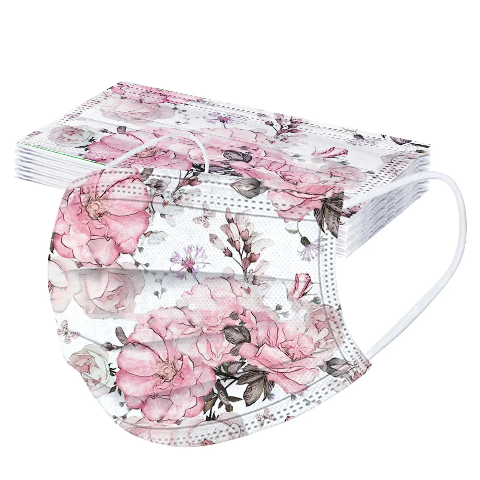 Mascarilla protectora desechable para adultos, máscara facial de 3 capas con estampado Floral y flores, no tejida, 10 Uds.