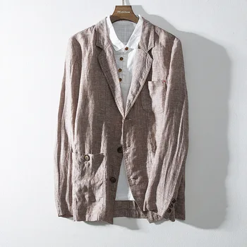 

2020 men pure color linen suits autumn leisure loose hemp material small suit