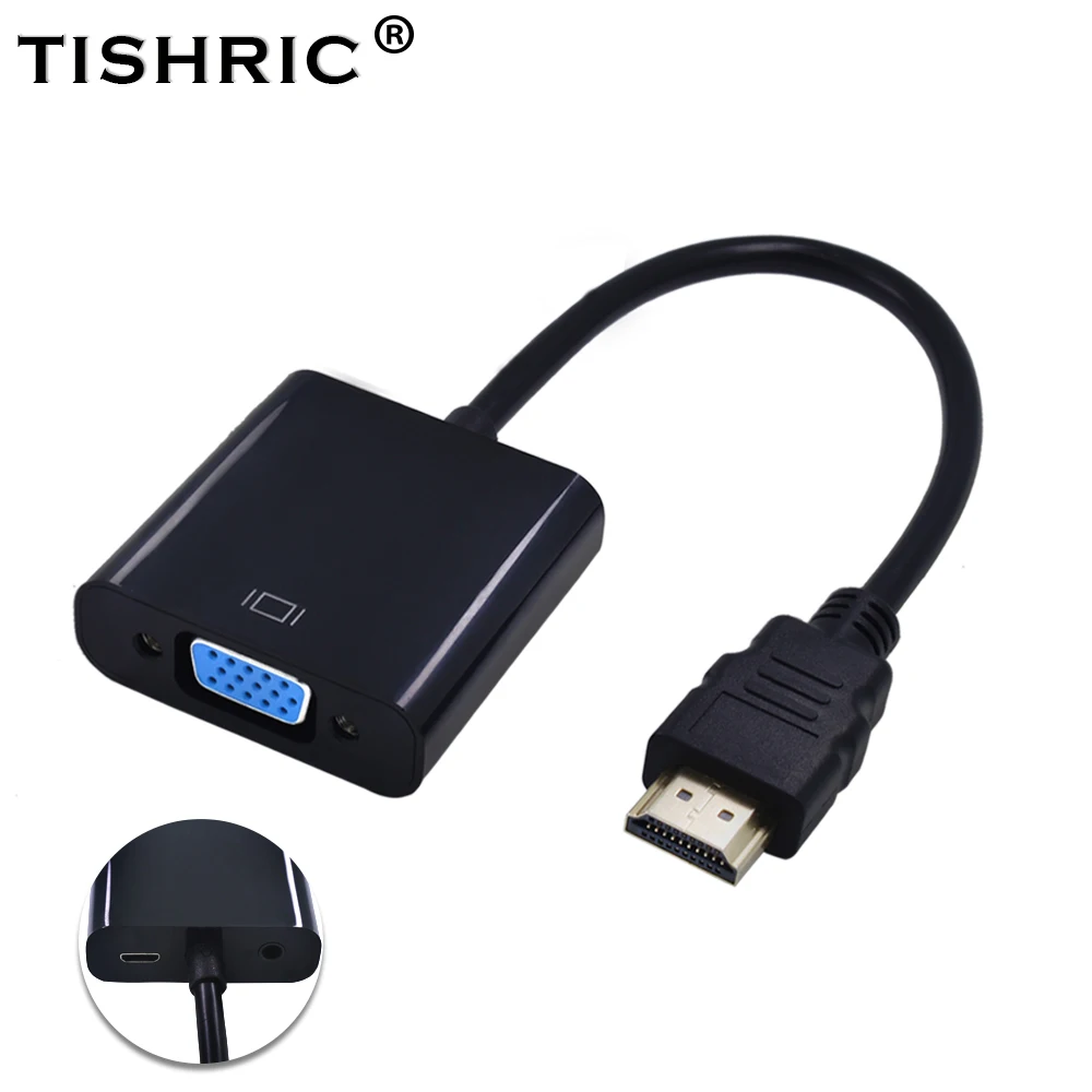 TISHRIC HDMI в VGA Кабель-адаптер для мужчин и женщин HDMI2VG адаптер-конвертер 1080P цифро-аналоговый видео аудио для ноутбука планшета - Цвет: Black Audio Power