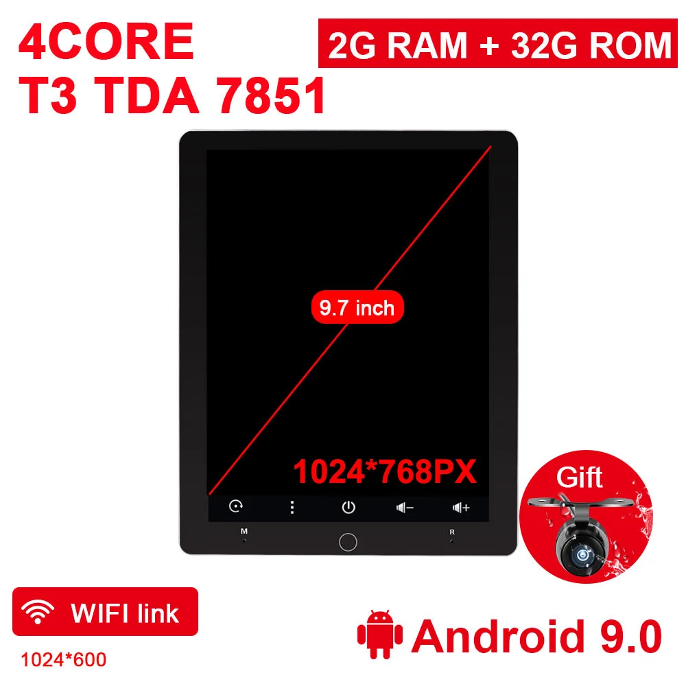 Eunavi 2 din Android 9 Автомобильный мультимедийный радио плеер универсальный TDA7851 ips Электрический вращающийся экран gps wifi 2 Гб ram 32 ГБ rom без DVD - Цвет: 9.7 inch screen