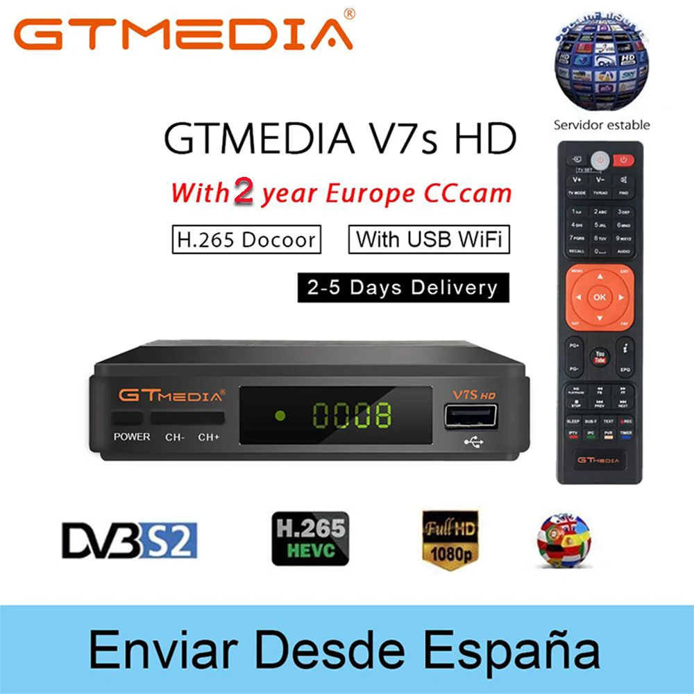 

Satellite TV Receiver decoder v7s HD DVB-S2+USB Wfi Receptor with 5 lines Europe Cline account support powervu freesat v8 super