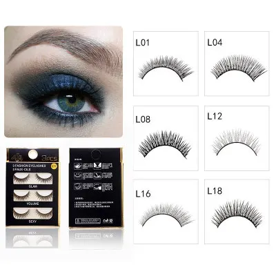 

SHIDISHANGPIN 3 Pairs False Eyelashes Messy Soft Natural Thick Plastic Cotton Stalk Artificial Fiber Curling Makeup Eyelashes