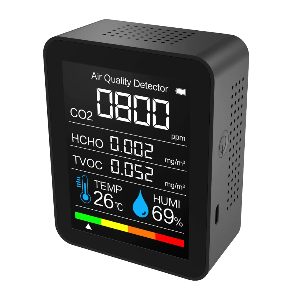 Medidor de co2 portátil digital temperatura e umidade sensor testador qualidade do ar monitor dióxido carbono tvoc formaldeído hcho detector