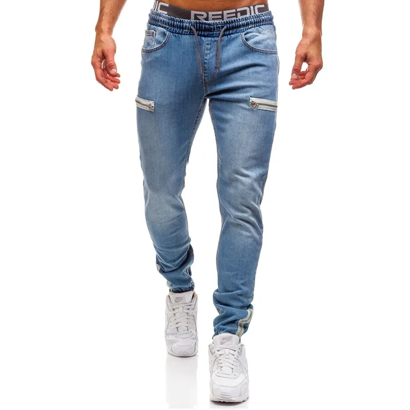 Горячее предложение! Распродажа! Новинка, классические джинсы, высокое качество, хип-хоп стиль, джинсы для ног, мужские повседневные спортивные штаны, S-3xL, хлопковые джинсы, джинсы в байкерском стиле - Цвет: light blue
