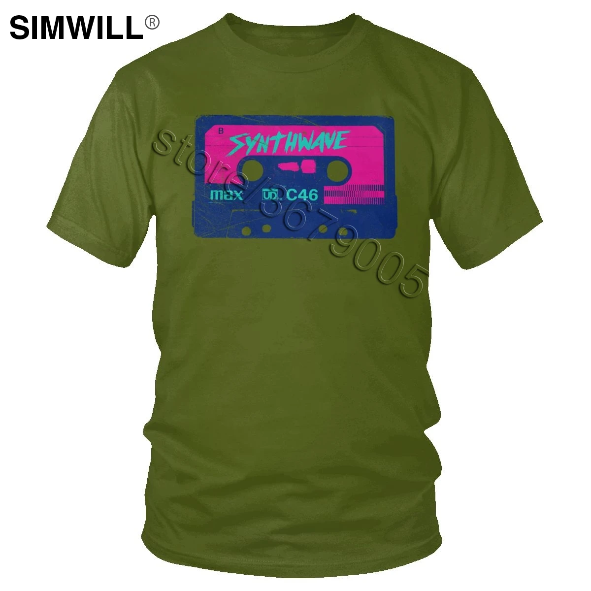 Мужская футболка с синthwave Retrowave, Винтажная футболка с лазерным приводом, футболка с коротким рукавом, хлопковая Футболка с графическим принтом, модная одежда - Цвет: Армейский зеленый