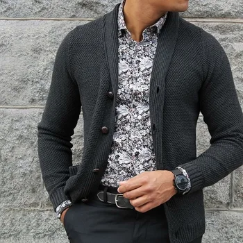 

Thick Sweater Men Turn-Down Collar Full Sleeve Single Breasted Open Stitch Knitting Tops Casual Cloting