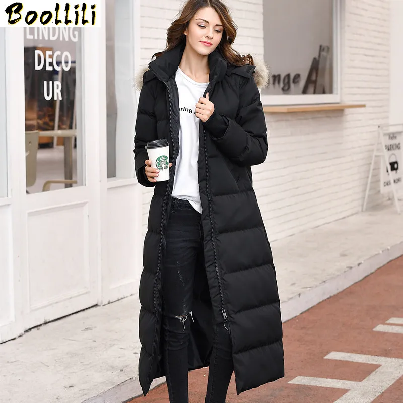 

Boollili Women's Down Jacket Woman Hooded Big Fur Collar Thick Long Winter Coat Women Korean Jackets Manteau Femme Hiver