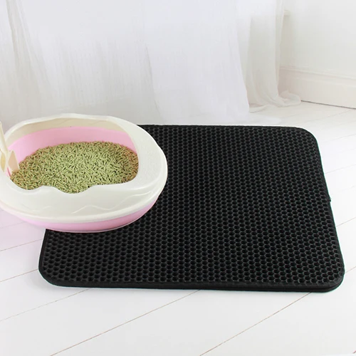 Черный Pet Cat Waterproof Litter Mat Foldable EVA Double-Layer Cats Mat Bottom Non-slip Litter Dog Mat Layer Pet Litter Catcher Mat - Цвет: Черный
