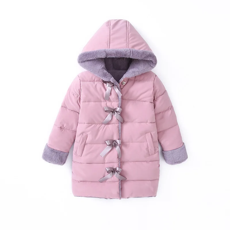 Новая зимняя одежда для девочек теплая куртка Детское пальто с капюшоном хлопковые куртки принцессы розового цвета для девочек, верхняя одежда детские пуховики