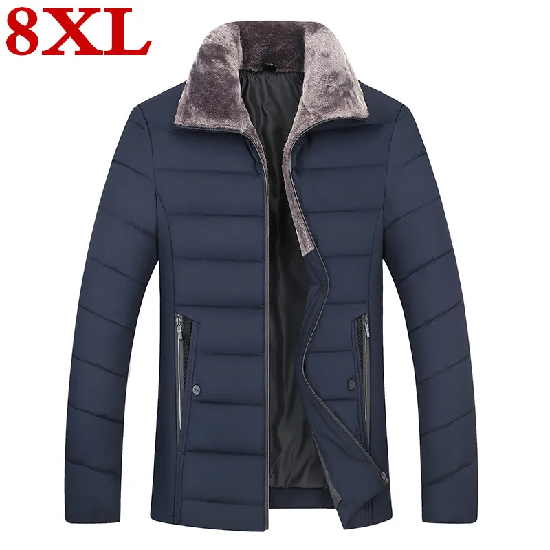 Большой размер 8XL 7XL зимняя куртка мужская Толстая теплая пуховая куртка мужская Осенняя верхняя одежда на молнии флисовая Парка мужская куртка с меховым воротником