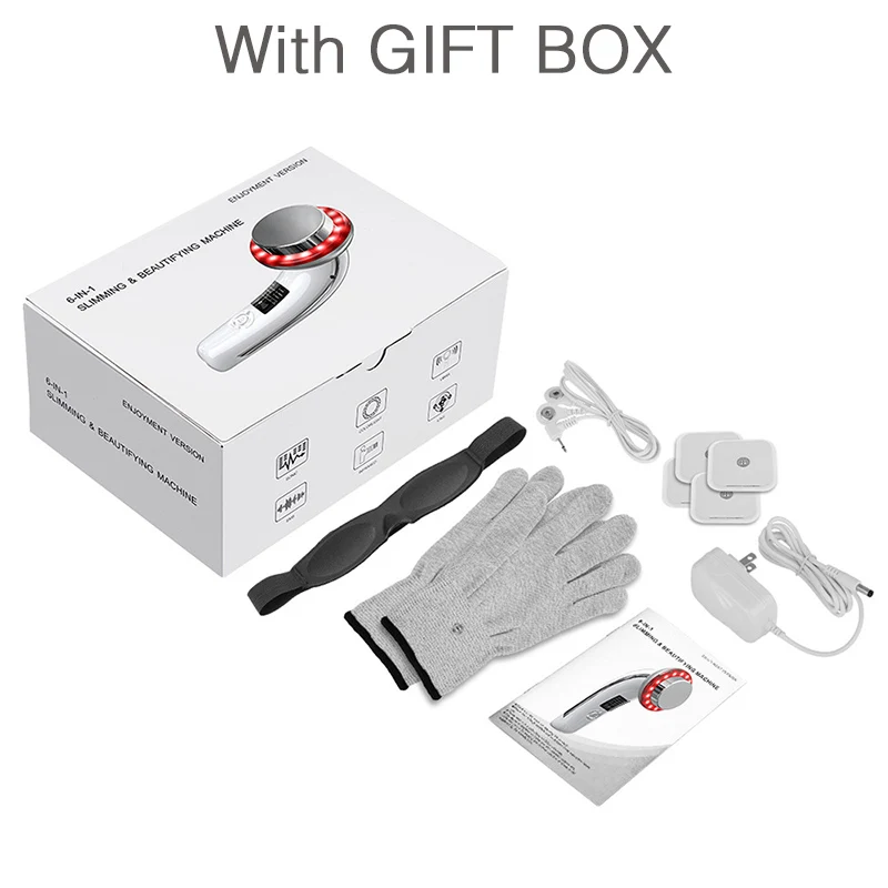 6 In1 EMS Ultrasound Cavitation Galvanic Ultrasound Body Massager Face Lifting Machine Infrared Therapy Facial Skin Care Tools - Color: With Gift Box