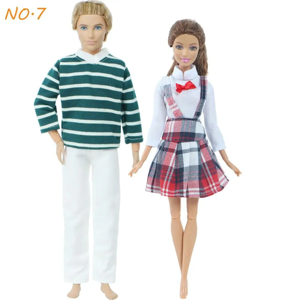 Модный комплект из 2 предметов повседневная одежда, одежда на каждый день, костюм для мальчиков, девочек, платье парные Куклы Аксессуары Одежда для куклы Барби Кен куклы игрушки - Цвет: 7