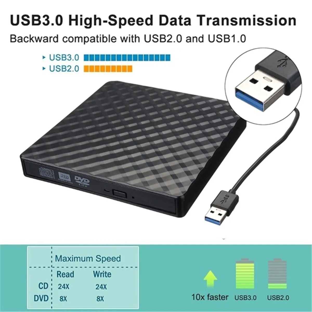 USB3.0 высокоскоростной Черный Внешний комбинированный оптический привод CD/DVD плеер CD/DVD RW ROM