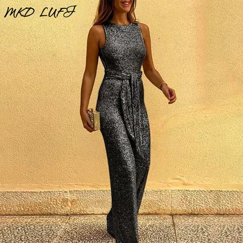 

Glitter Round Neck Sleeveless Backless Sequins Rompers Womens Jumpsuit One Piece Overalls Night Party Jumpsuit Clubwear