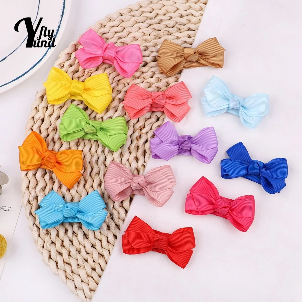 

Yundfly 10pcs/lot Infant Solid Color Bowknot Bangs Barrette Cute Ribbon Bows Hairpin Baby Headwear Hair Accessories Holiday Gift