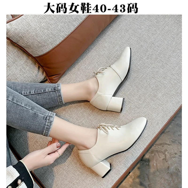 

Chunky-Heel Shoes Women's 2020 Spring Lace-up Large Size WOMEN'S Shoes 41-43 Deep Mouth 40 Versatile 34 Small High Heel Shoes 32