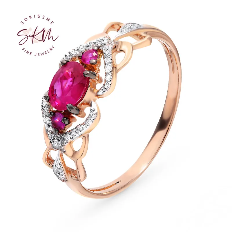 

SKM flower rings for women 14k rose gold Ruby rings Engagement rings designer Promise Luxury Fine Jewelry