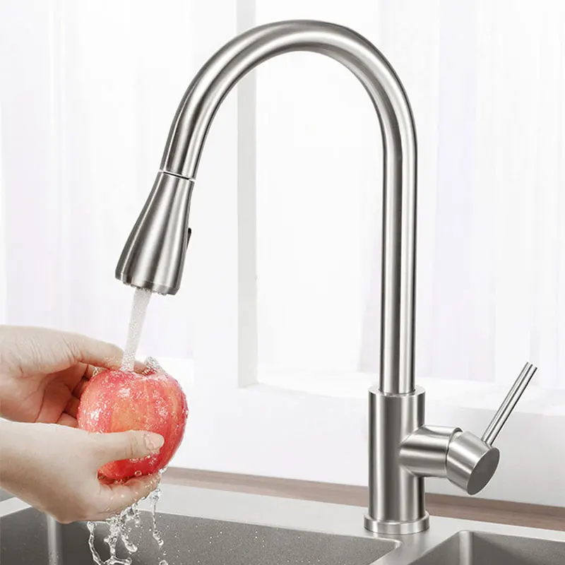 granite kitchen sink Brushed Nickel Kitchen Faucet Single Hole Pull-out Apout Kitchen Sink Mixing Faucet Flow Sprinkler Rotatable Countertop Faucet pot filler faucet Kitchen Fixtures