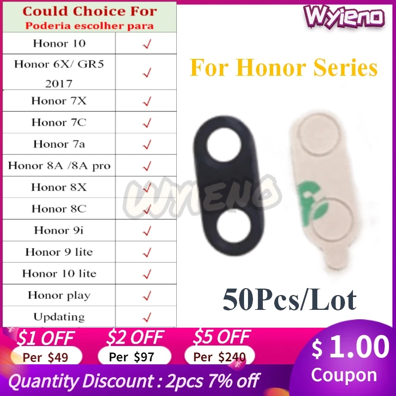 Wyieno Black Back Big Rear Camera Glass Lens For Huawei Honor 10 6x 7x 7a 7c 8a 9i 9 Lite Play Camera Lens Sticker 50pcs Lot Mobile Phone Housings Frames Aliexpress