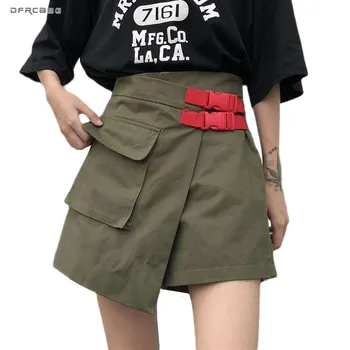 

Army Green Vintage Womens Skirt Shorts High Waist 2020 Summer Irregular Cargo Short Skirts Female