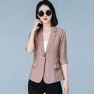 

2020 Spring Autumn Plaid Coat Professional Blazer Temperament Fashion Formal Notched Single Button Women Blazers And Jackets 4xl