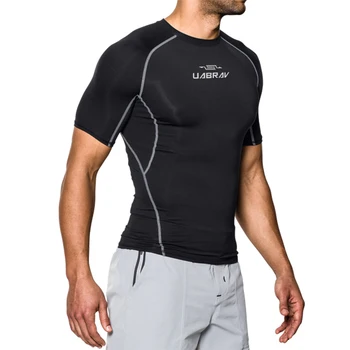 

JS2145J-Workout fitness men Short sleeve t shirt men thermal muscle bodybuilding wear compression Elastic Slim exercise clothing