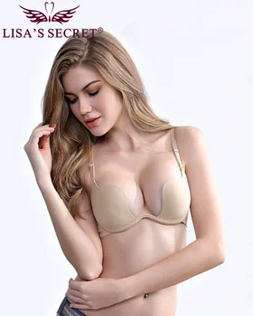 

Racer back bra girl wedding dress invisible bras deep u cup demi brassiere solid underwire women padded push up bralette plak bh