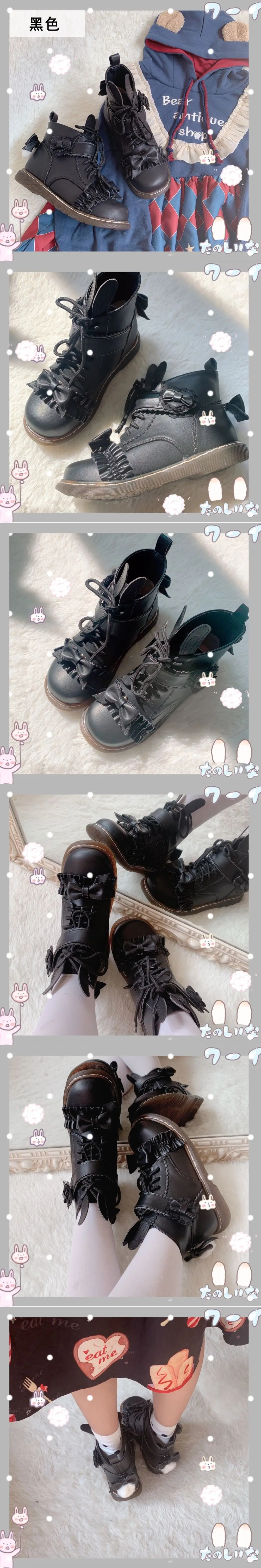 cabeça redonda salto plano inverno kawaii sapatos