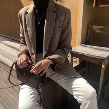 Винтажная Женская куртка, однобортный Женский блейзер с карманами,, длинный рукав, модные женские костюмы, пальто высокого качества