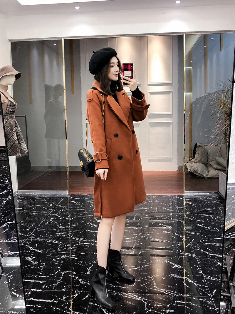 Корейско-Стиль средней длины Slim Fit Сапоги выше колена шерстяная куртка Для женщин толстые Новинка зимы Стиль записная книжка С ПЕРЕПЛЕТОМ с Fit с текстильной отделкой из хлопка; спортивный костюм со