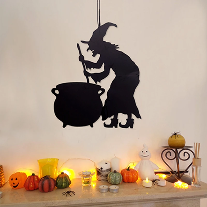 Personality Witch Is A Halloween non-woven Wall Hanging Door Witch Decoration Halloween Party Supplies (black)